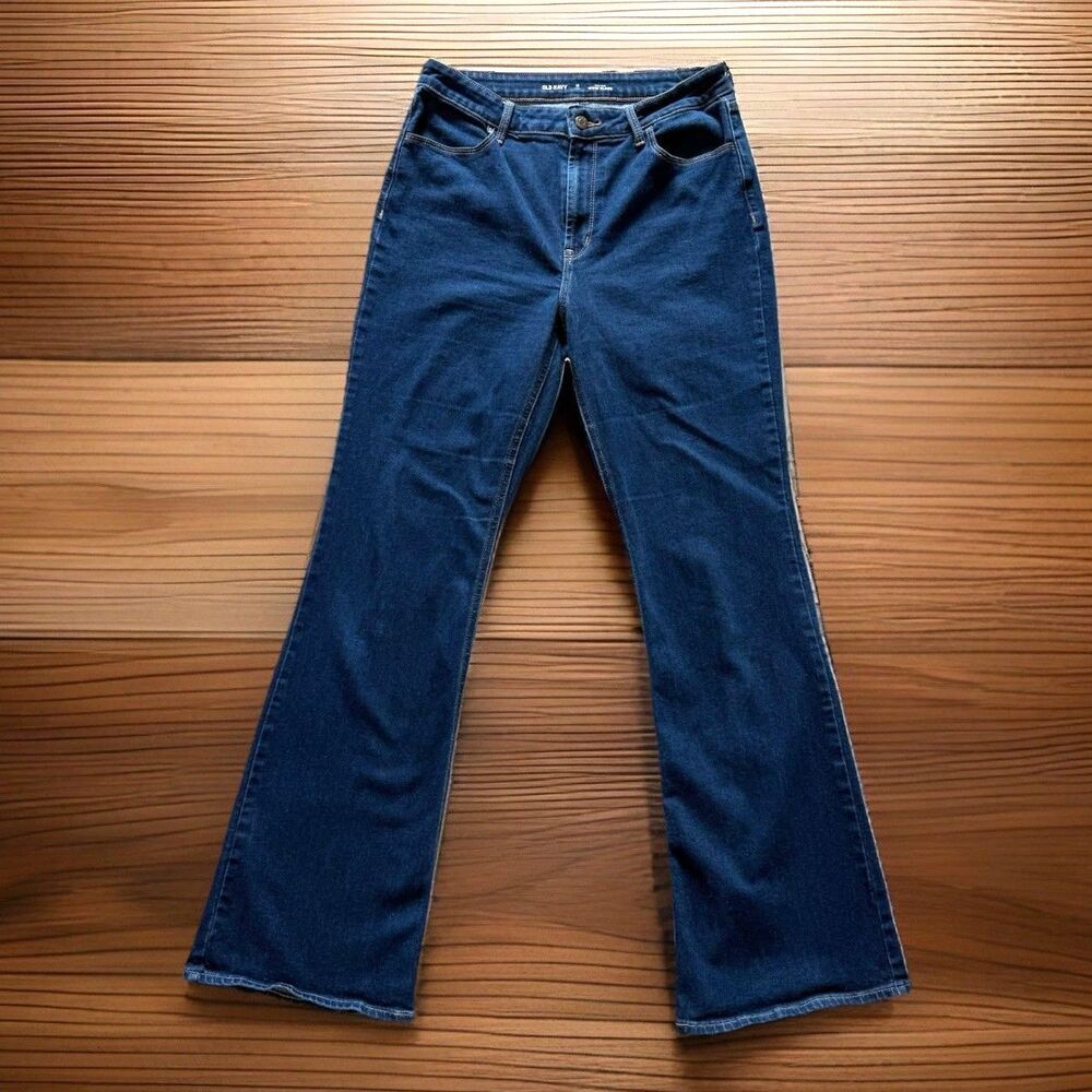 Old Navy Women High-Rise Wow Flare Denim Blue Jeans Size 12 Tall Stretch